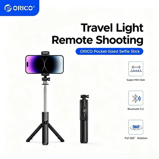 Orica™ 4-in-1 Selfie Stick Tripod with Bluetooth Remote | Extendable Phone Stand for Content Creators